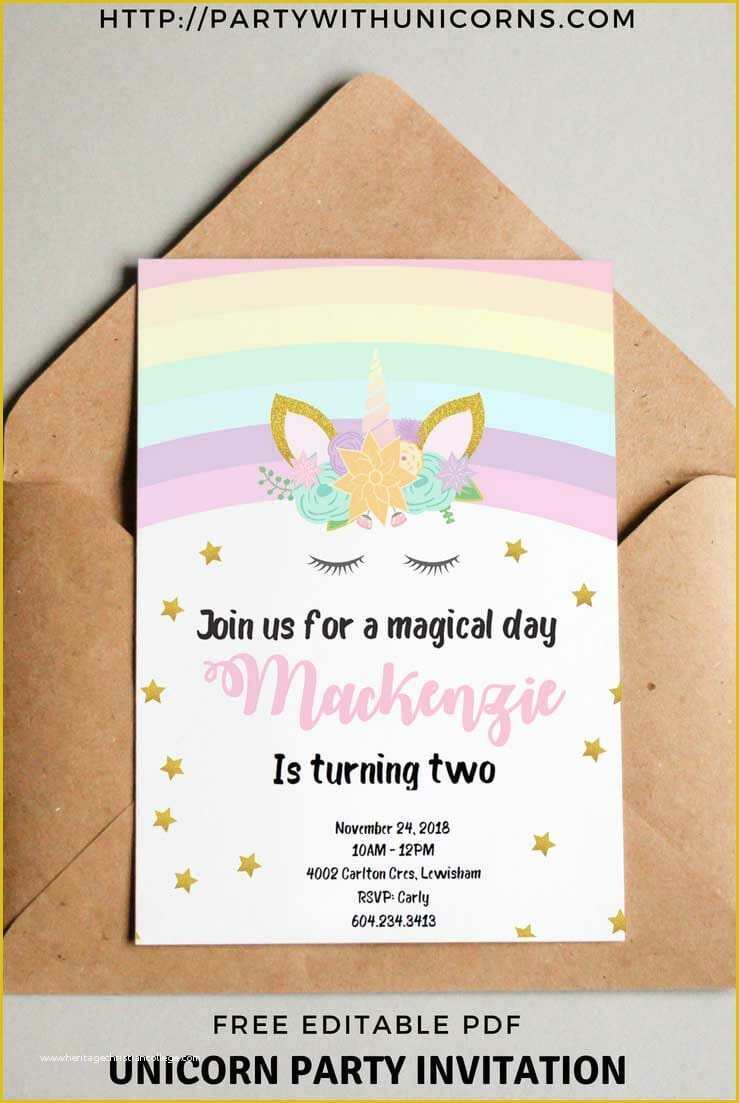 Unicorn Invitation Template Free Of Unicorn Birthday Invitations Free Printable Party with