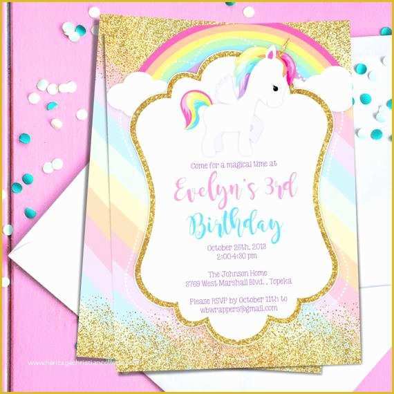 Unicorn Invitation Template Free Of Unicorn Birthday Party Invitation Template Pastel Rainbow