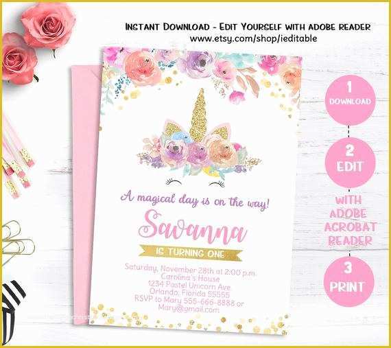 Unicorn Invitation Template Free Of Unicorn Invitation Magical Unicorn 1st Birthday First