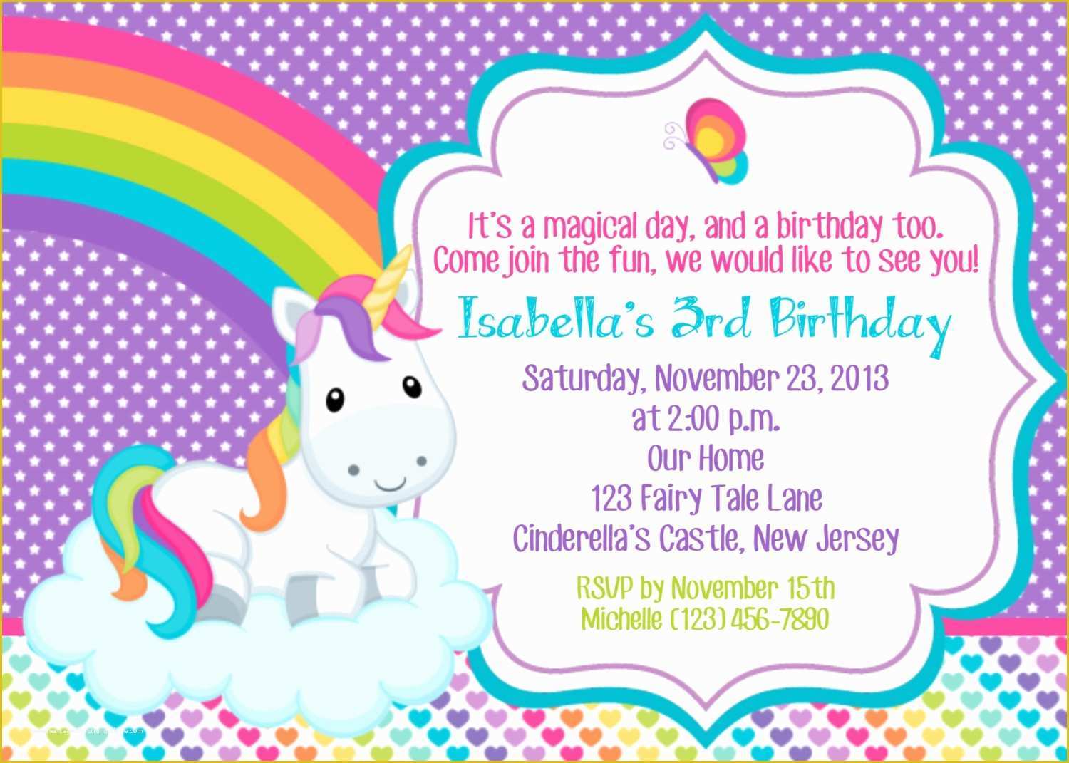 Unicorn Invitation Template Free Of Unicorn Invitation Personalized Custom Unicorn Rainbow
