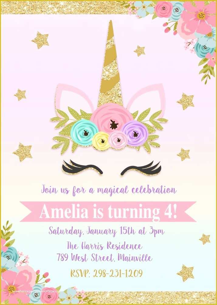 Unicorn Invitation Template Free Of Unicorn Invitation Unicorn Birthday Invitation Floral