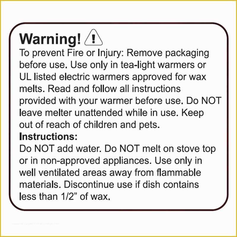 Warning Label Template Free Of Wax Melt Warning Labels Candlescience