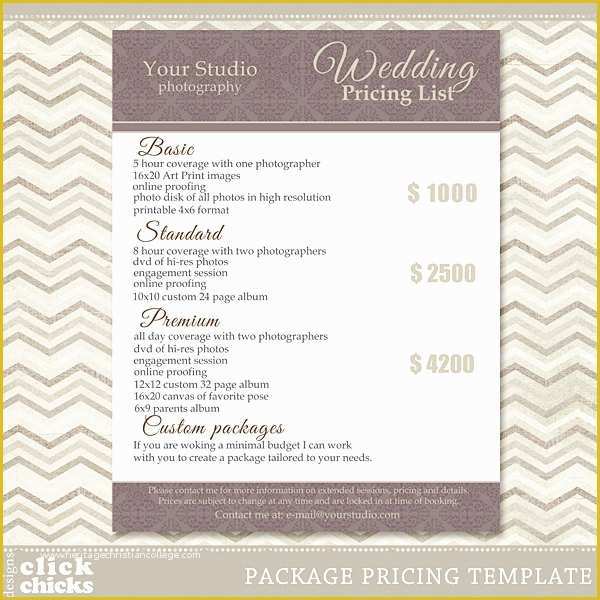 Wedding Photography Price List Template Free Of Graphy Package Pricing List Template by