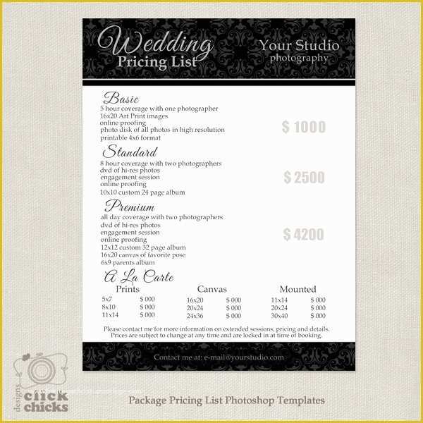 Wedding Photography Price List Template Free Of Graphy Wedding Pricing List Template 18