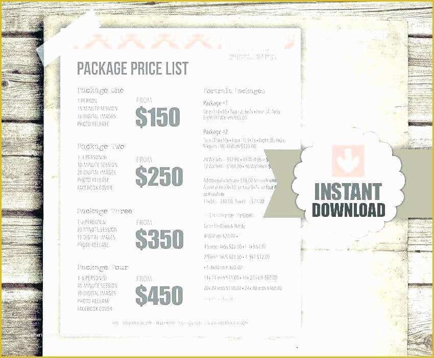 Wedding Photography Price List Template Free Of Wedding Grapher Pricing Guide Price Sheet List