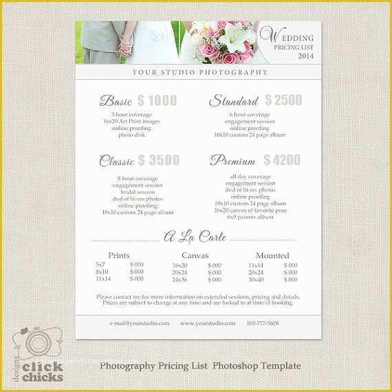 Wedding Photography Price List Template Free Of Wedding Graphy Package Pricing List Template