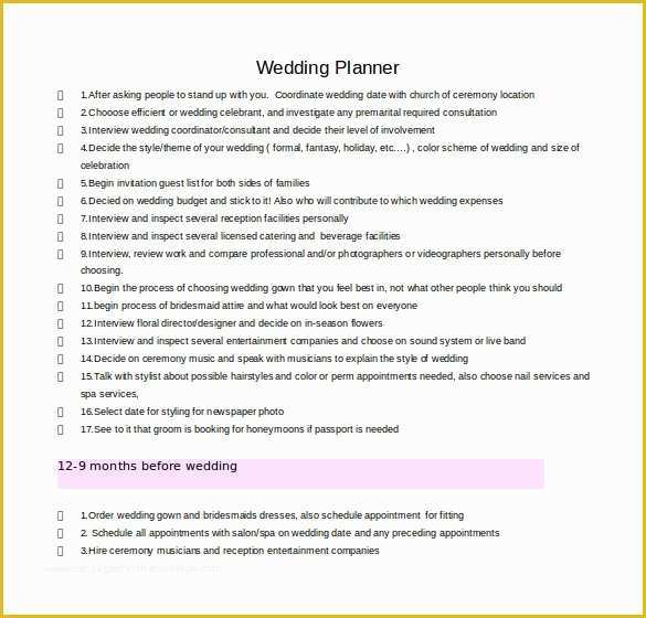 Wedding Planner Template Free Of 13 Wedding Planner Templates – Pdf Word format Download