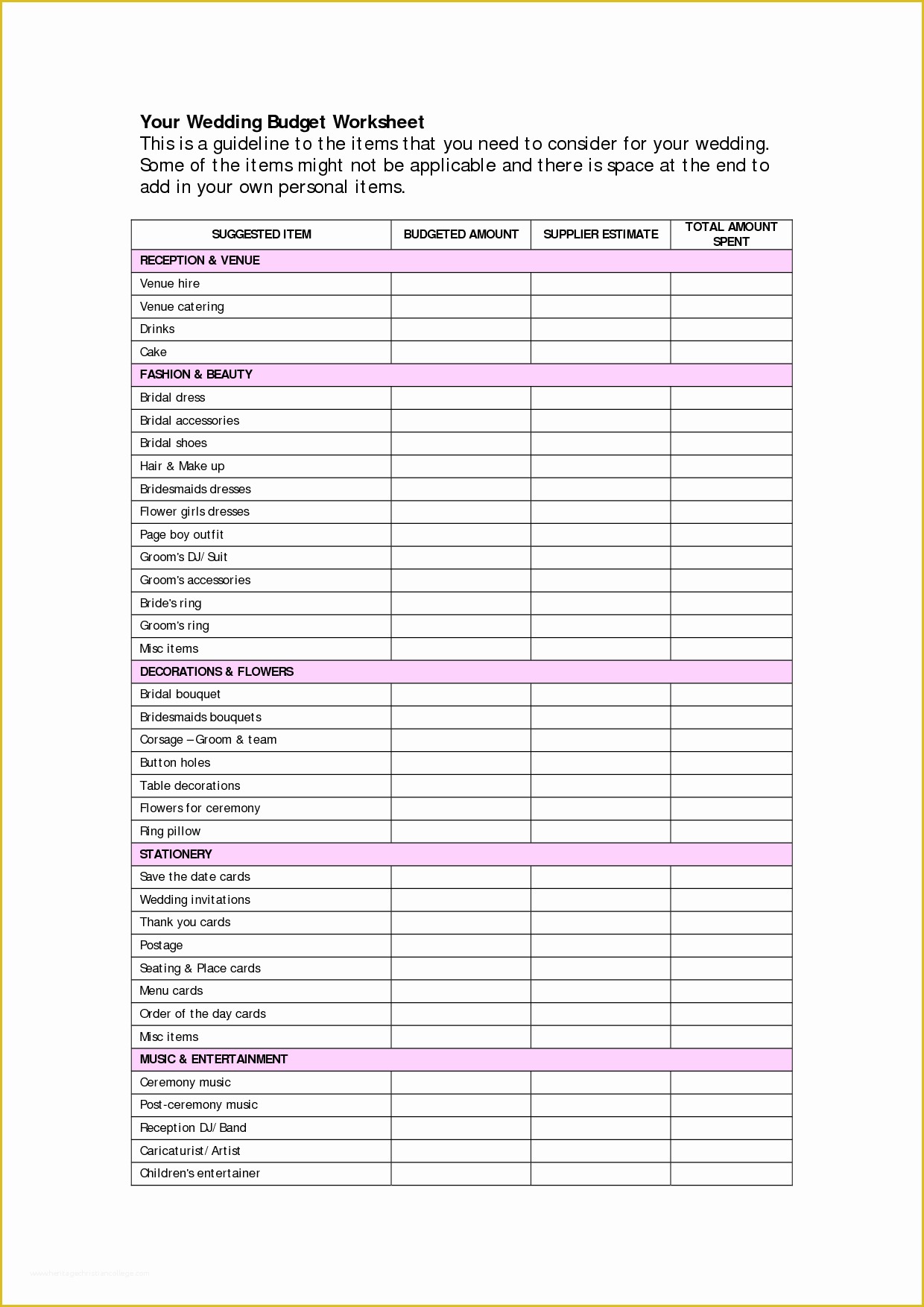 Wedding Planner Template Free Of Wedding Bud Templates Document Info