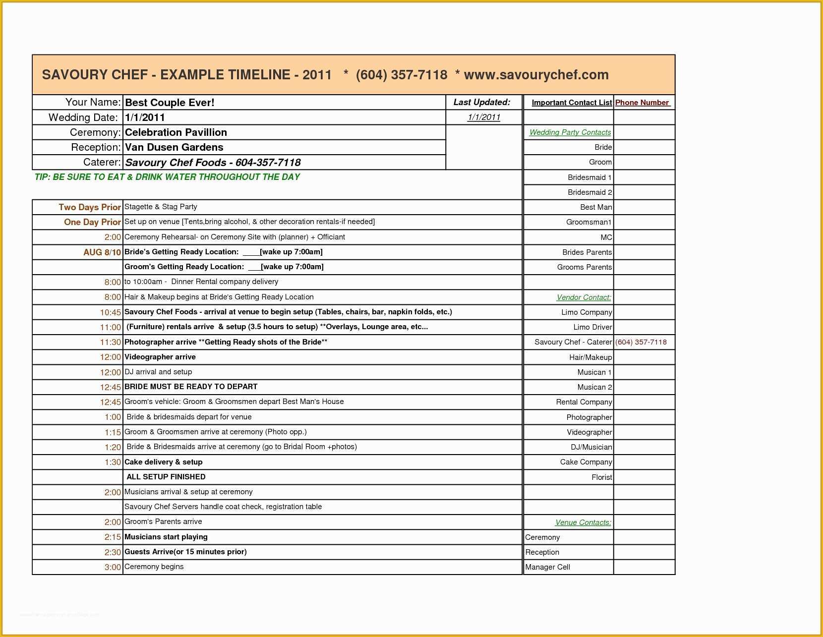 Wedding Planner Template Free Of Wedding Day Timeline Template