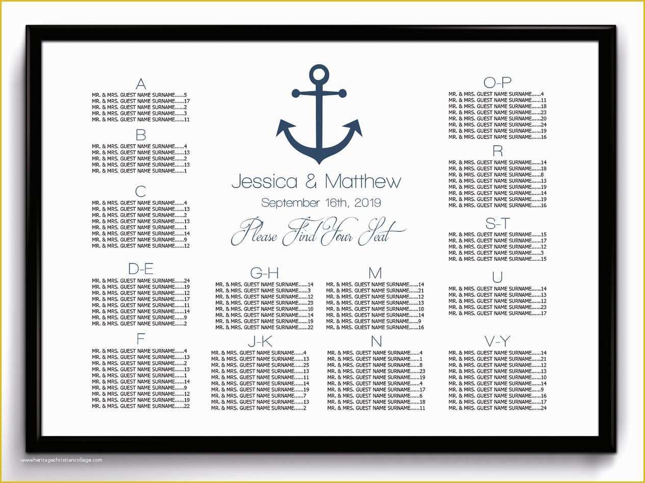 Wedding Seating Chart Poster Template Free Of Nautical Wedding Seating Chart Poster Template Printable