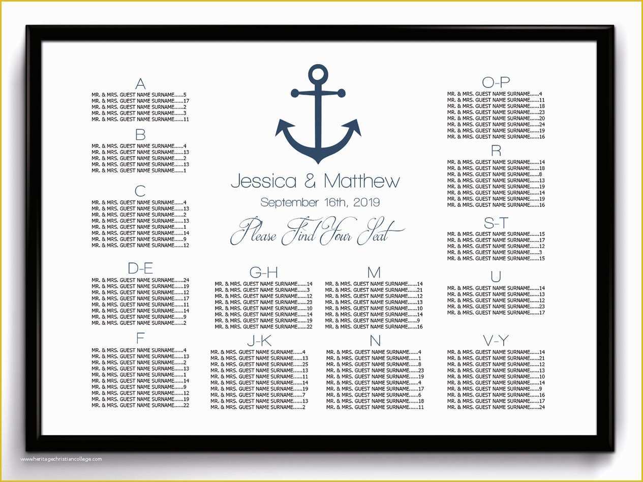 Wedding Seating Chart Poster Template Free Of Nautical Wedding Seating 