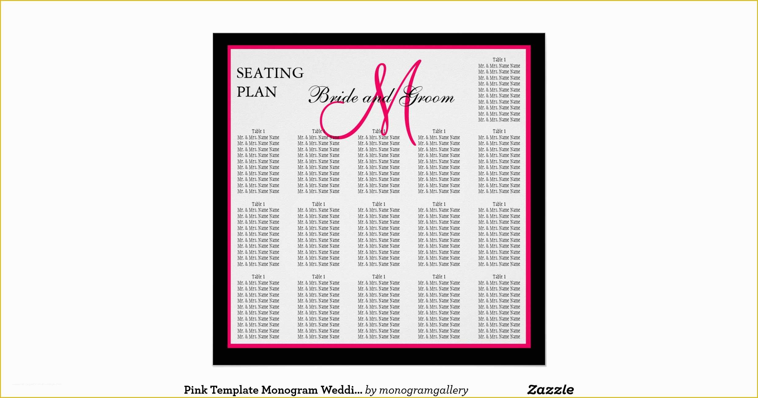 Wedding Seating Chart Poster Template Free Of Pink Template Monogram Wedding Seating Chart Poster