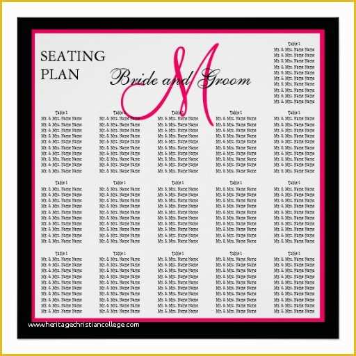 Wedding Seating Chart Poster Template Free Of Pink Template Monogram Wedding Seating Chart Poster