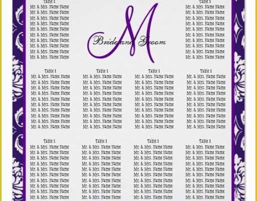 Wedding Seating Chart Poster Template Free Of Template Wedding Seating Chart Purple Damask Poster