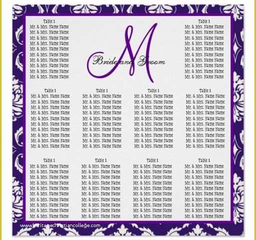 Wedding Seating Chart Poster Template Free Of Template Wedding Seating Chart Purple Damask Poster