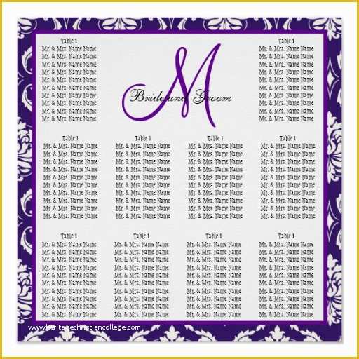 Wedding Seating Chart Poster Template Free Of Template Wedding Seating Chart Purple Damask Poster