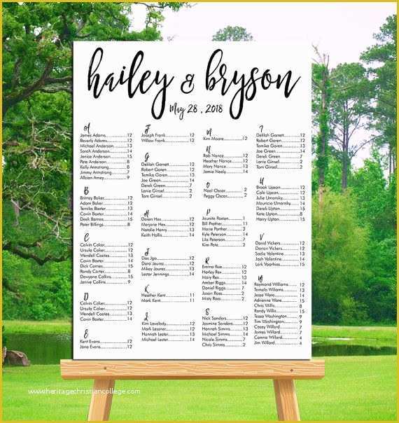Wedding Seating Chart Poster Template Free Of Wedding Seating Chart Printable Alphabetical or by Table