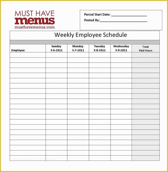 Weekly Work Schedule Template Free Download Of Restaurant Schedule Template 11 Free Excel Word