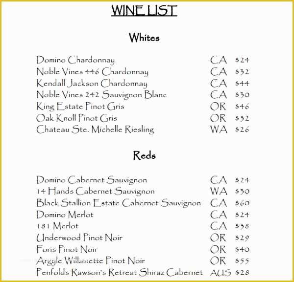 Wine Menu Template Free Of 13 Sample Wine Menu Templates