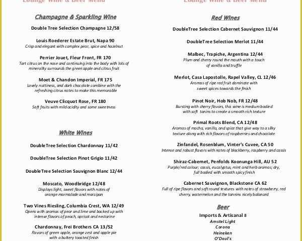 Wine Menu Template Free Of 8 Sample Beer Menus