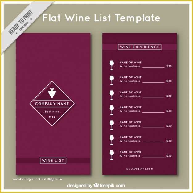 Wine Menu Template Free Of Flat Wine List Template Vector