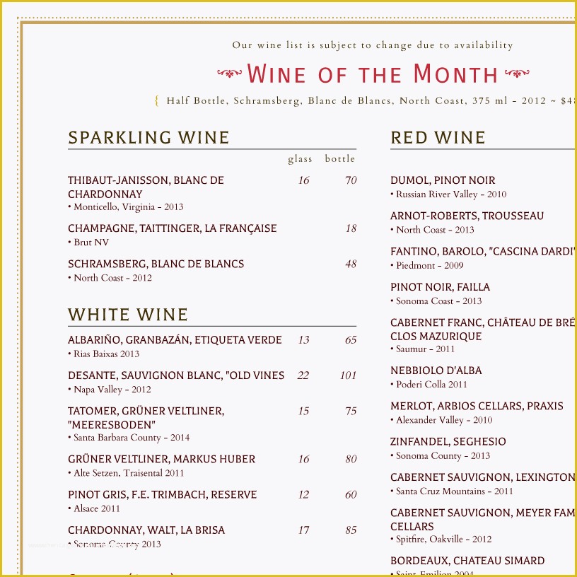 Wine Menu Template Free Of Imenupro · Restaurant Menu Templates Menu software