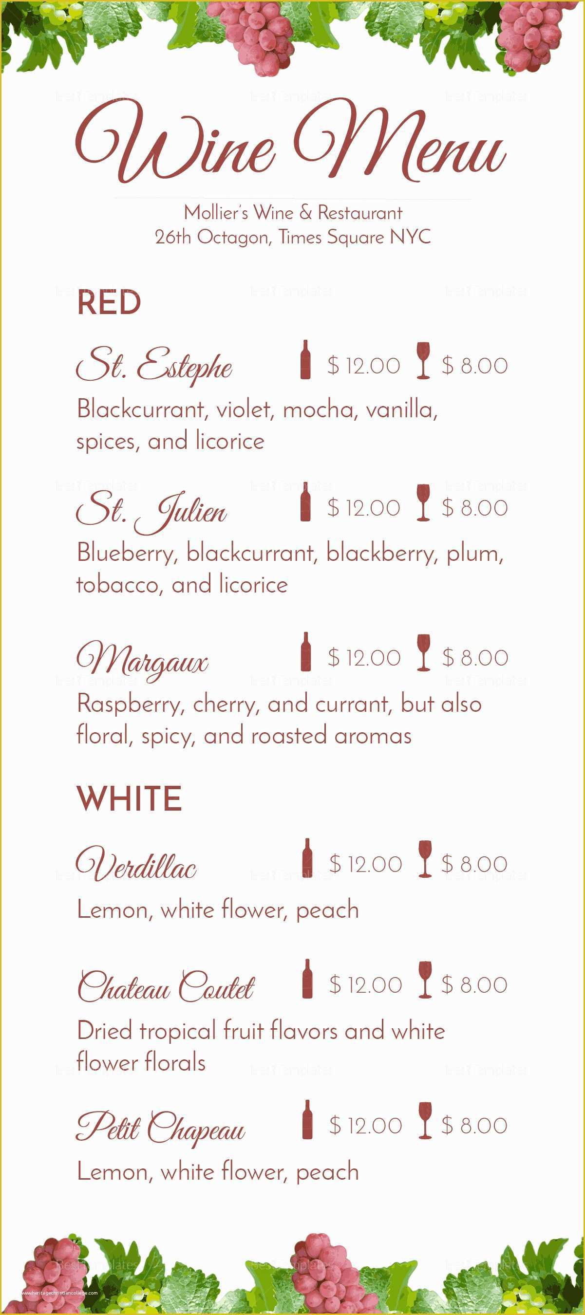 Wine Menu Template Free Of Wine Menu Design Template In Psd Word Publisher