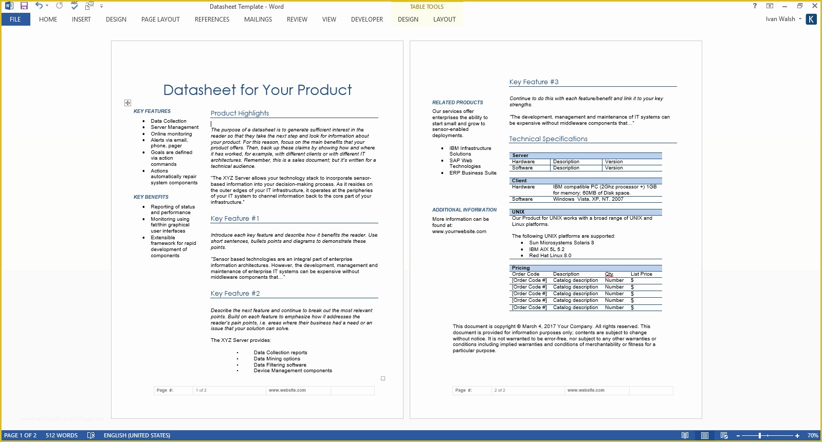 Word Website Templates Free Of Datasheet Templates 2 X Ms Word