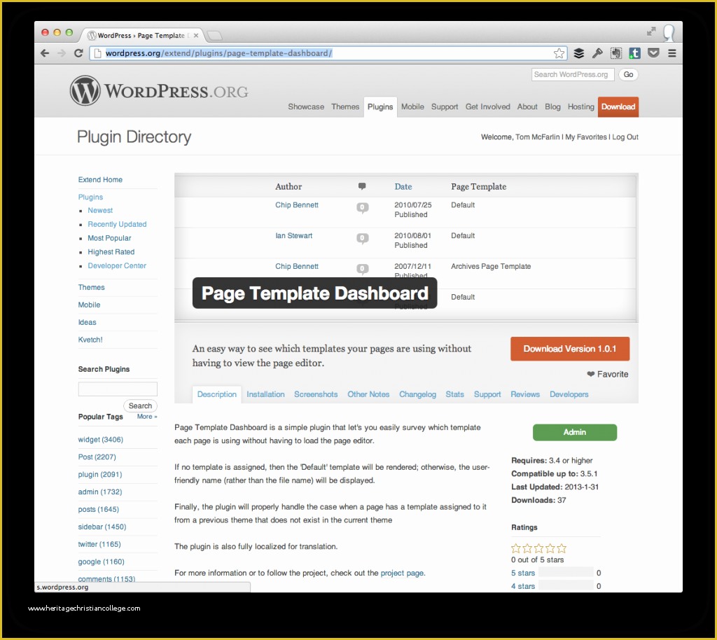 Wordpress Page Templates Free Of View Page Templates In the Wordpress Dashboard – tom