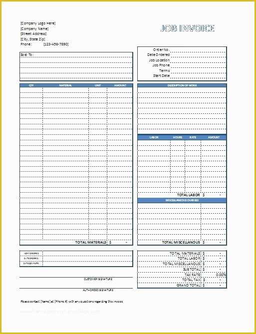 Work Invoice Template Free Of Excel Job Invoice Template Free Download