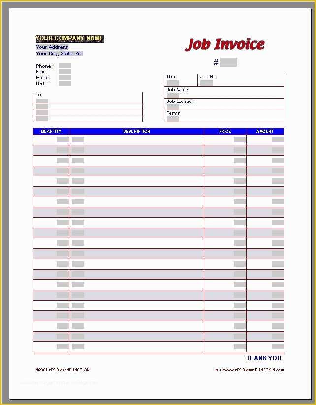 Work Invoice Template Free Of Free Job Invoice Template