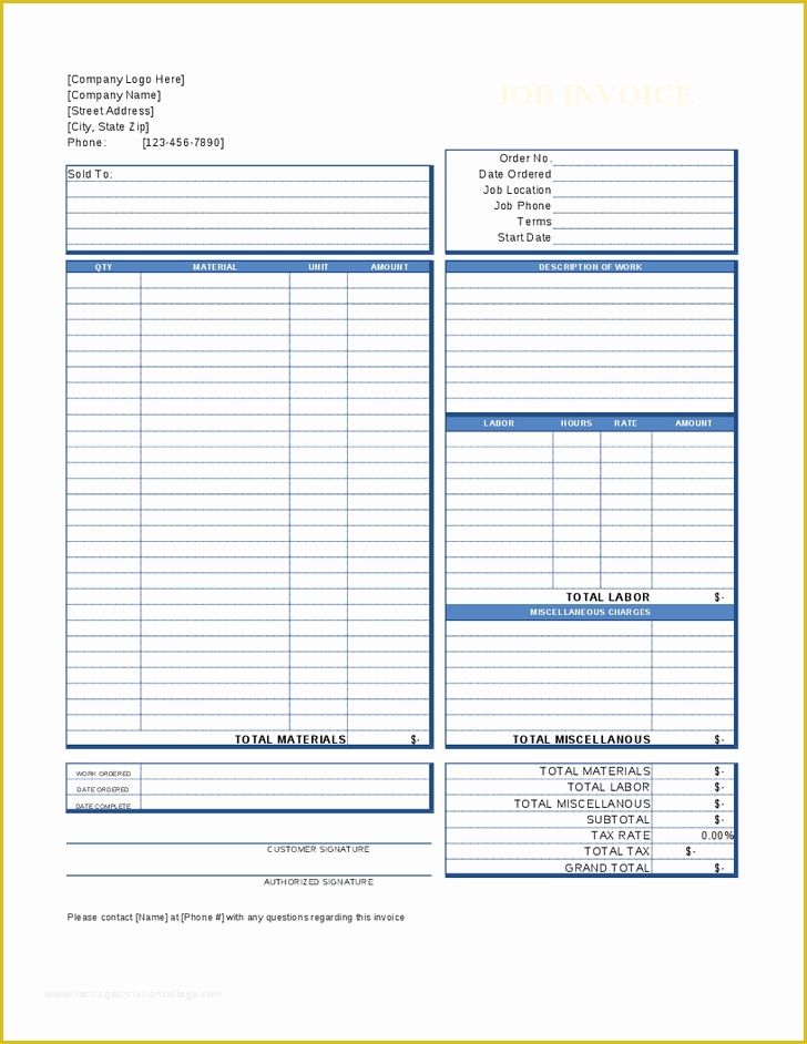 Work Invoice Template Free Of Invoice Job