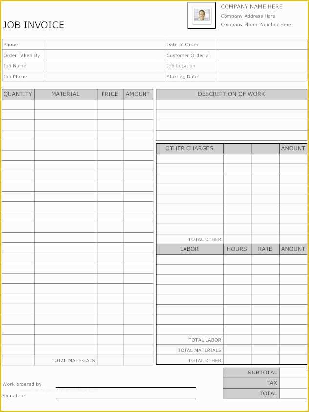 Work Invoice Template Free Of Job Invoice Template