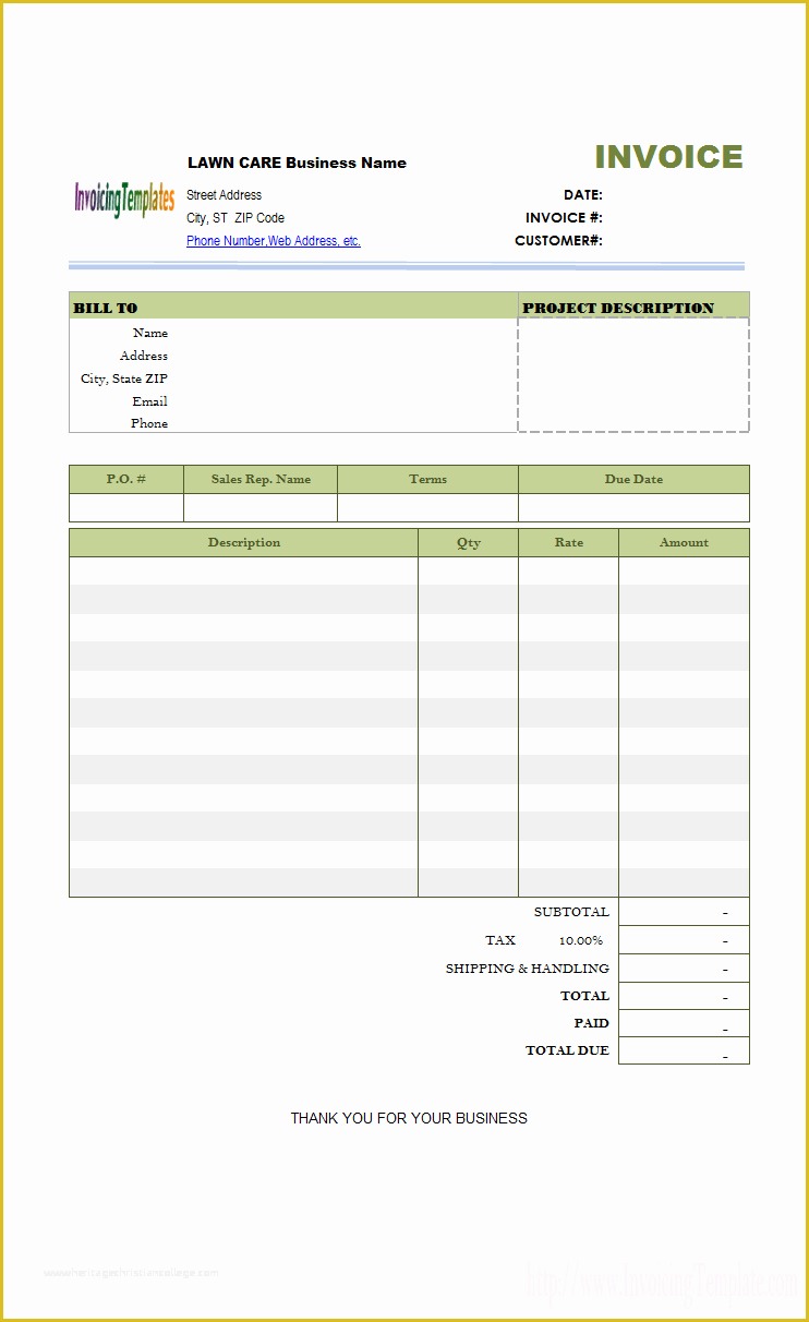 Work Invoice Template Free Of Lawn Care Invoice Template
