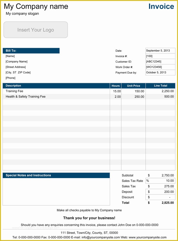 Work Invoice Template Free Of Service Invoice Templates for Excel