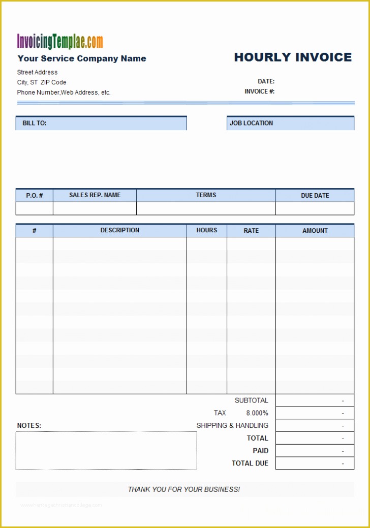 Work Invoice Template Free Of Service Invoice with Hours and Rate