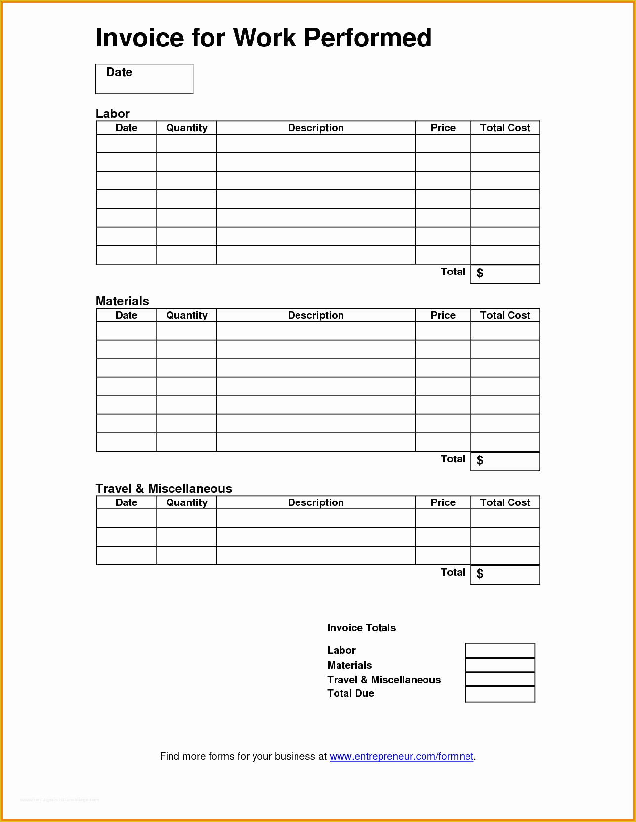 Work Invoice Template Free Of Template Receipt for Services Performed Bing Images