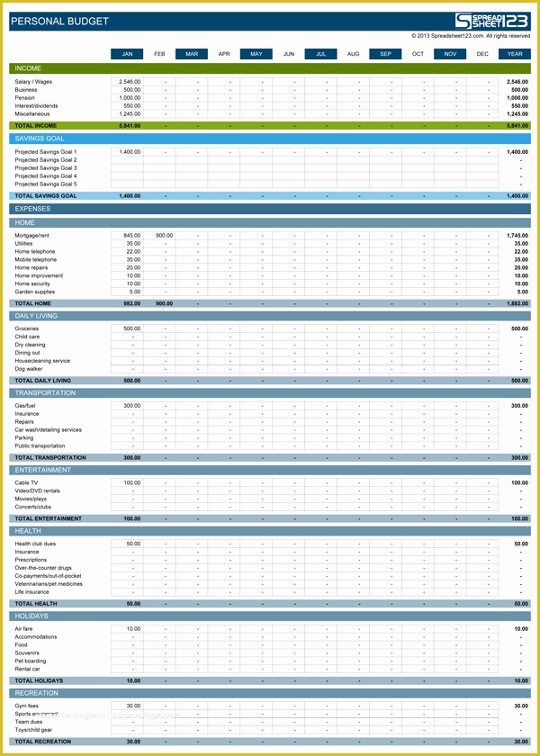 Yearly Budget Template Excel Free Of Personal Bud Spreadsheet