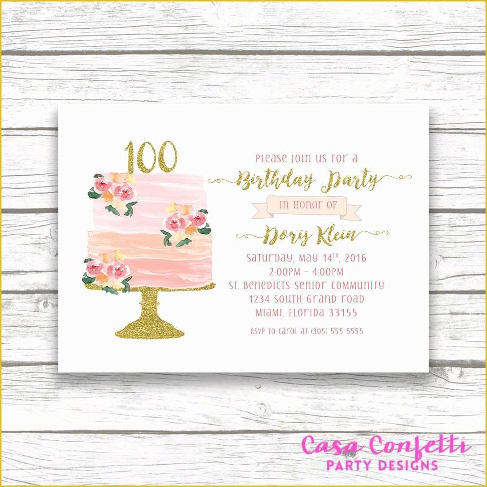 100th Birthday Invitation Templates Free Of 100th Birthday Invitation Cake Birthday Invitation