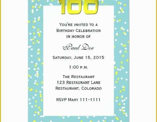 100th Birthday Invitation Templates Free Of 100th Birthday Invitation Confetti