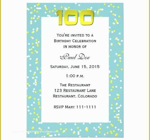 100th Birthday Invitation Templates Free Of 100th Birthday Invitation Confetti