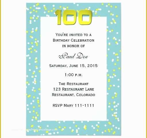 100th Birthday Invitation Templates Free Of 100th Birthday Invitation Confetti