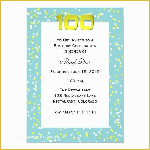 100th Birthday Invitation Templates Free Of 100th Birthday Invitation Confetti