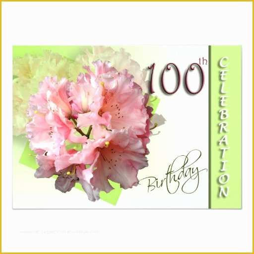 100th Birthday Invitation Templates Free Of 100th Birthday Party Invitation Pink Rhododendron Card