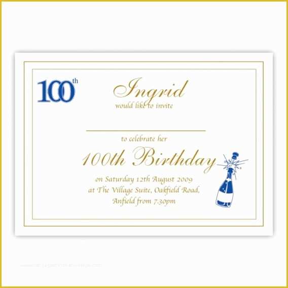 100th Birthday Invitation Templates Free Of 100th Birthday Party Invitations
