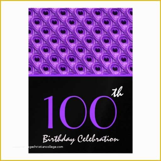 100th Birthday Invitation Templates Free Of 100th Birthday Purple Peacock Feathers Template