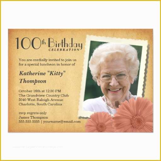 100th Birthday Invitation Templates Free Of 100th Birthday Vintage Daisy Invitations