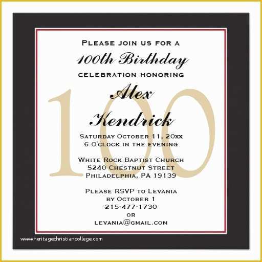 100th Birthday Invitation Templates Free Of 100th Centennial Birthday Invitation