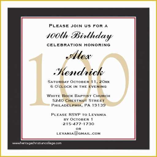 100th Birthday Invitation Templates Free Of 100th Centennial Birthday Invitation