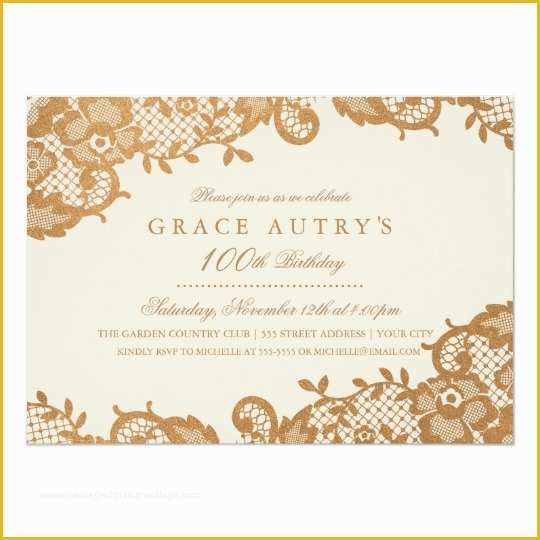 100th Birthday Invitation Templates Free Of Bronze Lace 100th Birthday Invitation